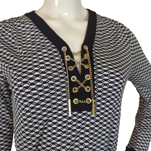 Michael Kors Black White Grommet Lace up Midi Dress - Picture 5 of 16